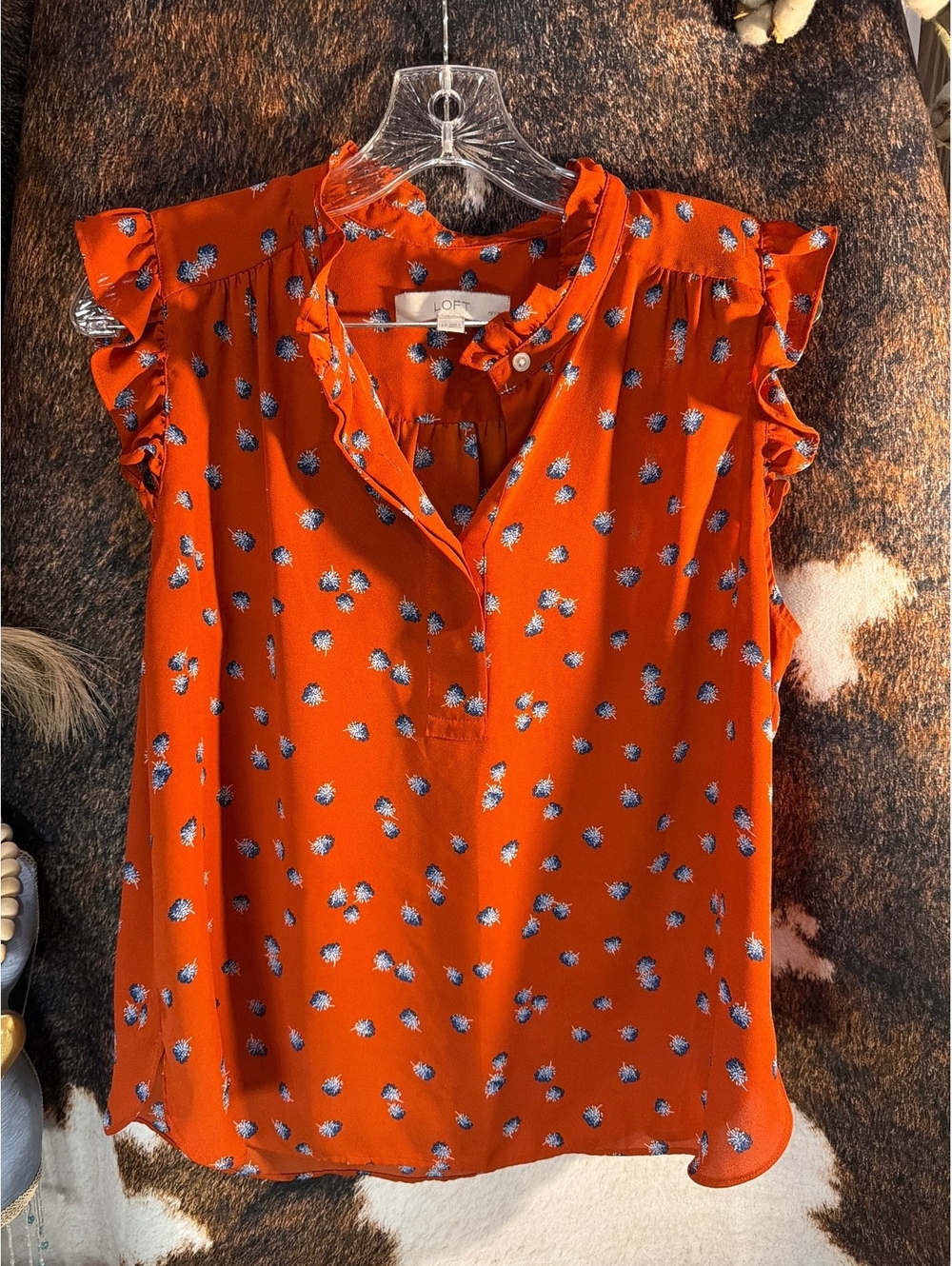 LOFT Petite Orange Floral Sleeveless Blouse - Size LP